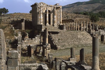 Vista del templo de la familia Septimiana, Alto Período Imperial (27 a.C.-395 d.C.) de Roman Imperial Period