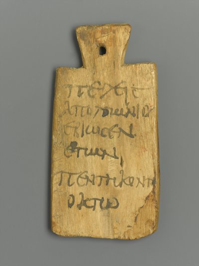 Etiqueta de momia con inscripción griega de Roman Period Egyptian