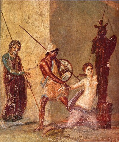 Áyax el Menor arrastra a Casandra lejos del Xoanon, 1ª mitad del siglo I d.C. de Roman Pompeian wall painting