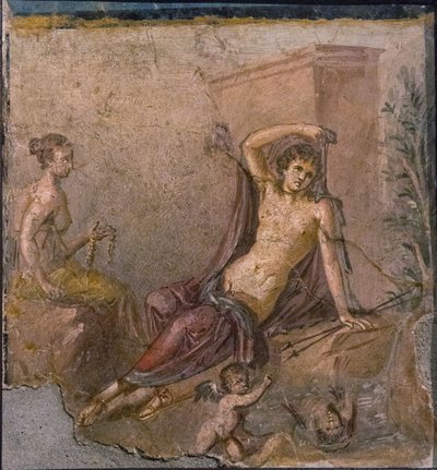 Narciso, Eco y Eros de Roman Pompeian wall painting.