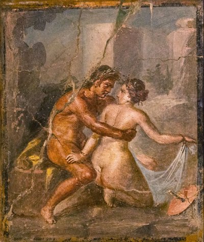 Sátiro y ninfa, primera mitad del siglo I d.C. de Roman Pompeian wall painting.