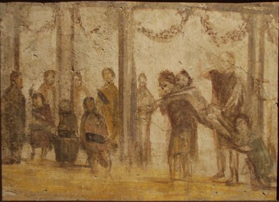 El Castigo de un Alumno. Fresco de la casa de Julia Felix, siglo I de Roman Pompeian wall painting.