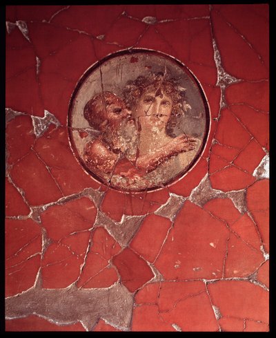 Baco con un sátiro. Mosaico mural de la Casa del Bicentenario de Roman Roman