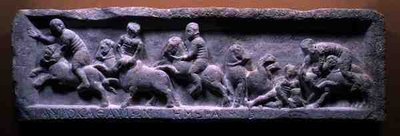 Bajorrelieve de una caza de toros, romano, siglo III d.C. (mármol) de Roman Roman