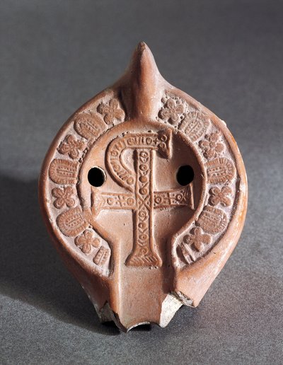 Lámpara decorada con Chi-Rho, terracota de Roman Roman