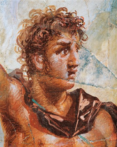 Detalle de un fresco que representa a Alejandro, de las Bodas de Alejandro (Ares) y Stateira (Afrodita), Regio 6 Insula Occidentalis 39, Pompeya (Lista del Patrimonio Mundial de la UNESCO de Roman Roman
