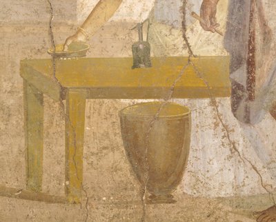 Detalle de un fresco que representa una comida sacrificial, Casa de los Cupidos Dorados, Pompeya , Campania, Civilización romana de Roman Roman