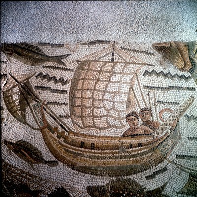 Escena de pesca en Mosaico en Hippo, Argelia de Roman Roman