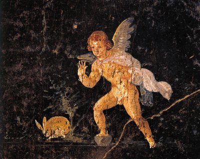 Fresco que representa a Cupido persiguiendo a una liebre, de Pompeya, Italia de Roman Roman
