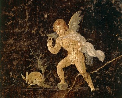 Fresco que representa a Cupido cazando una liebre de Pompeya, provincia de Nápoles, Italia, civilización romana de Roman Roman