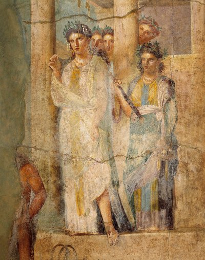 Fresco que representa Ifigenia en Tauris, Detalle de las doncellas, de la Casa de L. Caecilius Giocondus en Pompeya, Italia. de Roman Roman