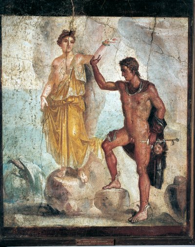 Fresco que representa a Perseo y Andrómeda de Italia, Campania, Pompeya, pintura sobre yeso, 55-79 d.C. de Roman Roman