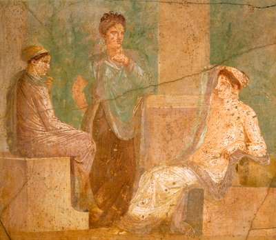 Fresco que representa a un grupo de damas romanas conversando, de la Casa de la Caza Antigua, en Pompeya , Campania, Civilización romana de Roman Roman