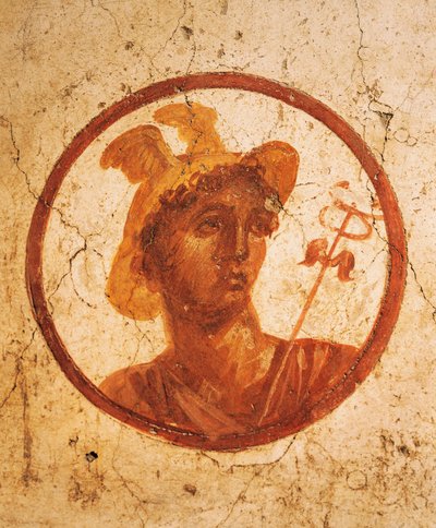 Fresco que representa el retrato de un hombre sobre fondo blanco, Casa de la Antigua Caza, Pompeya , Campania, Civilización Romana de Roman Roman