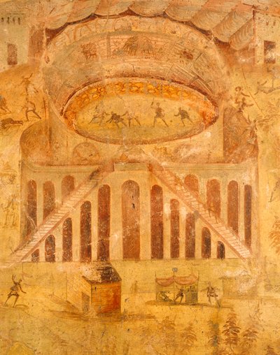 Fresco que representa una riña entre pompeyanos y nocerinos en el anfiteatro, de Pompeya , Campania, Civilización romana de Roman Roman