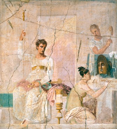 Fresco que representa una escena teatral, de la Basílica de Herculano (Patrimonio Mundial de la UNESCO) de Roman Roman