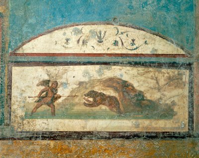 Fresco con escena de caza, de la Casa de la Caza Antigua, Pompeya , Campania, Civilización romana de Roman Roman