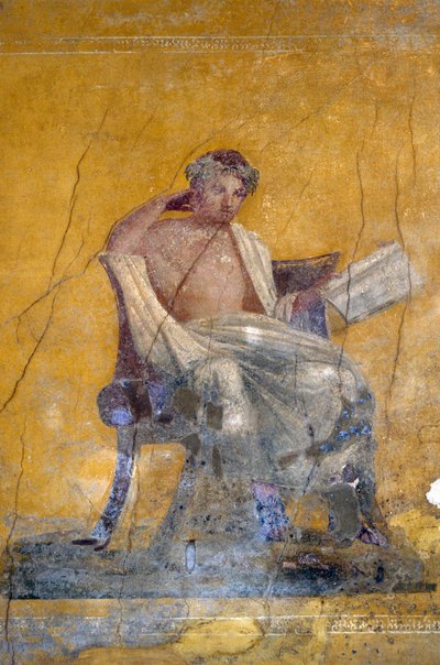 Poeta griego Menandro, fresco de la Casa de Menandro, Pompeya (Lista del Patrimonio Mundial de la UNESCO de Roman Roman