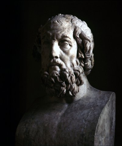Retrato imaginario de Homero ciego. Reproducción del período helenístico de un busto que data del siglo II a.C. Musée du Louvre París de Roman Roman