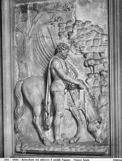 Losa imperial con relieve tallado que representa a Belerofonte dando agua al caballo alado Pegaso en un manantial, Corridoio dei Bassorilievi del Palazzo Spada, Roma (mármol) de Roman Roman