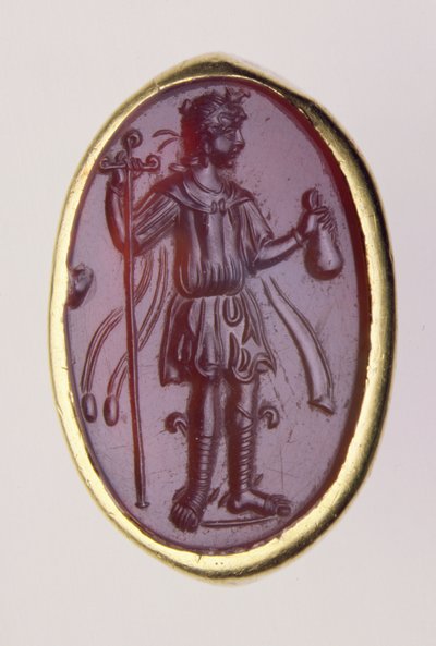 Intaglio engastado en un anillo de oro que representa una figura masculina joven, siglo II a.C. de Roman Roman