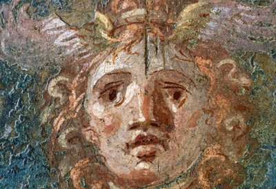 Medallón con cabeza de Gorgona, ala derecha en la Casa de los Vettii, Pompeya (Lista del Patrimonio Mundial de la UNESCO de Roman Roman