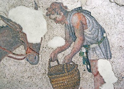 Mosaico que representa a un hombre alimentando a su mula, Bazar Arasta, Mezquita Sultan Ahmet, Estambul de Roman Roman