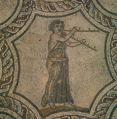 Mosaico que representa a una flautista de la Casa de Dioniso, en Volubilis, Marruecos, Civilización romana, de Roman Roman