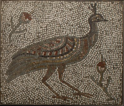 mosaico con un pavo real y flores, siglo III-IV (mosaico) de Roman Roman