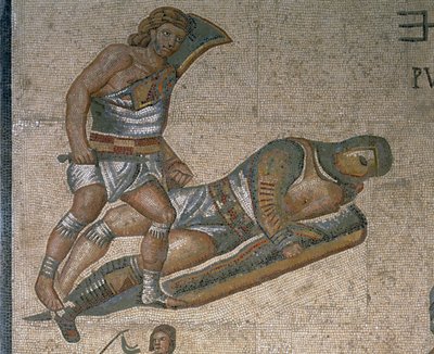 Mosaico con una escena de gladiadores luchando (detalle) de Roman Roman