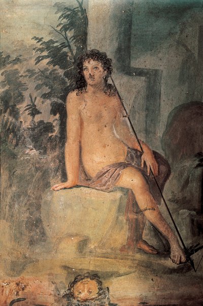 Narciso en la fuente, fresco de la casa de Loreio Tiburtino, Pompeya , Campania, Civilización romana de Roman Roman