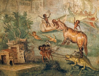 Paisaje nilótico con pigmeos, de la Casa del Médico, Pompeya de Roman Roman