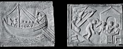 Relieve que representa un barco mercante y relieve que representa la descarga de un barco, siglo III o IV de Roman Roman