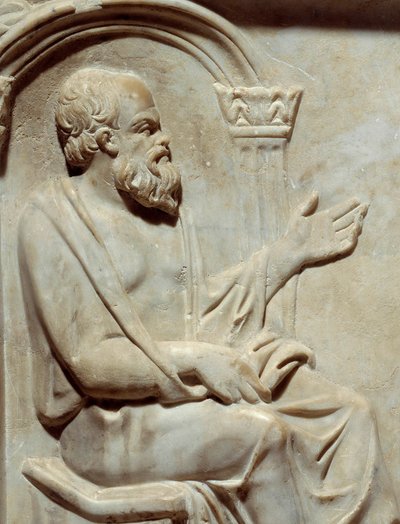 Antigüedades romanas, Sarcófago de las Musas: Sócrates (469-399 a.C.) filósofo griego con su musa. Detalle París, Museo del Louvre de Roman Roman