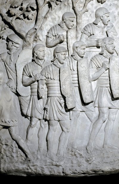 Arte romano: legionarios romanos listos para la batalla de Roman Roman