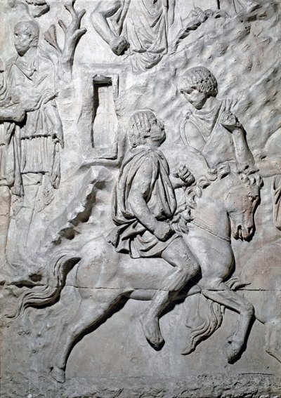 Arte romano: “un jinete númida montando” Molde de 1862 que reproduce los bajorrelieves de la columna de Trajano (columna Trajana) en Roma construida durante el reinado del emperador Trajano (53-117). La columna Trajana conmemora la campaña victoriosa de Roman Roman
