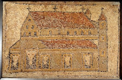 Arte romano: mosaico de una basílica representada en perspectiva, segunda mitad del siglo V, Cercano Oriente - París, Museo del Louvre - Arte romano: mosaico de Qabr Hiram cerca de Tiro en Fenicia, de una iglesia bizantina temprana dedicada a San Cristóbal de Roman Roman