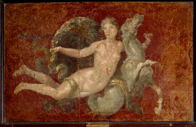 Arte romano: una mujer montando un caballo de mar. Fresco de Stabia. Nápoles, Museo Arqueológico Nacional de Roman Roman
