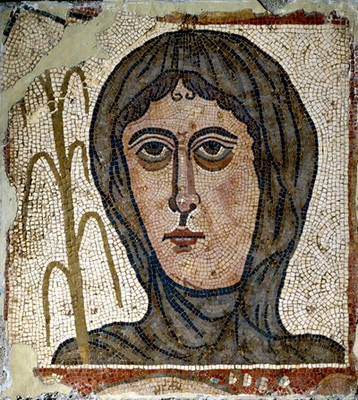 Arte romano: alegoría del invierno como una mujer con velo. Mosaico del siglo V. De Quintana del Marco (León) España. Madrid, Museo Arqueológico Nacional de Roman Roman