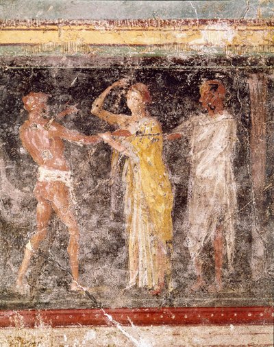 Arte romano: escena de lucha entre un hombre y una mujer, del friso de la sala C, Villa Farnesina. Roma, museo nazionale romano de Roman Roman