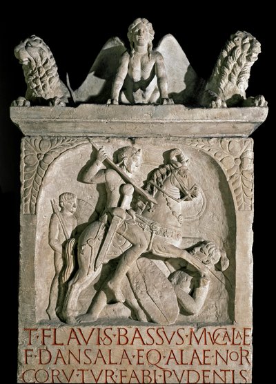Arte romano: estela funeraria del aristócrata y político romano Flavio Basso Herculano (conocido alrededor de 449-452) siglo V d.C. Roma, Museo de la Civilización Romana de Roman Roman
