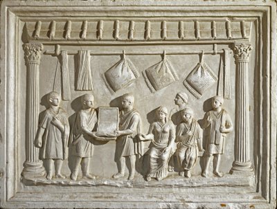 Arte romano: molde que representa una tela y tapices. De un original del siglo II d.C. (bajo relieve) de Roman Roman