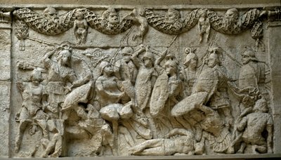 Arte romano: escena de batalla entre romanos y galos de Roman Roman