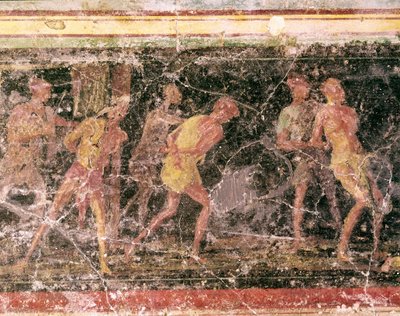 Arte romano: esclavos - detalle del fresco del friso de la sala C, Villa Farnesina. Roma, museo nazionale romano de Roman Roman