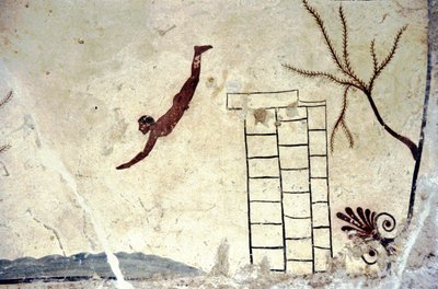 Pintura mural romana de la tumba llamada el buceador (tuffatore) de Roman Roman