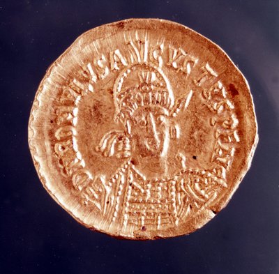 Rómulo Augústulo, en latín Flavius Romulus Augustus (alrededor de 460 - 511), el último emperador romano de occidente. Retrato en una moneda, siglo V de Roman Roman