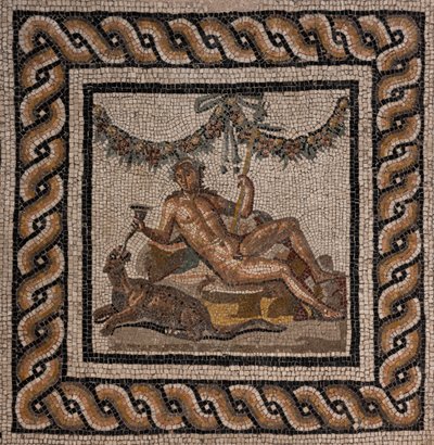 La casa de Dionisio, una de las domus romanas de Ortaglia: detalle del suelo de mosaico que representa a Dionisio y la pantera (mosaico) de Roman Roman