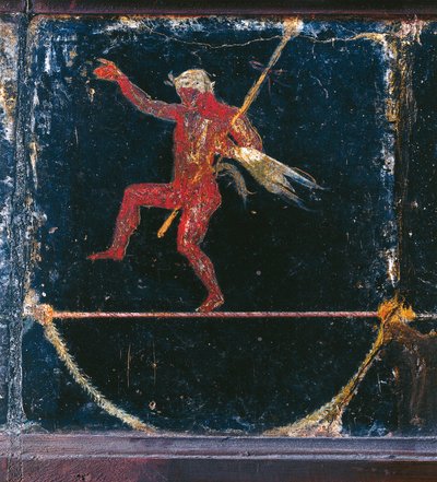 Fresco del tercer estilo que representa al funámbulo Seleni, detalle de Sileno sosteniendo el tirso, de la llamada Villa de Cicerón en Pompeya. de Roman Roman