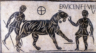 Domadores de tigres en las paredes del Coliseo - Mosaico Romano de Roman Roman