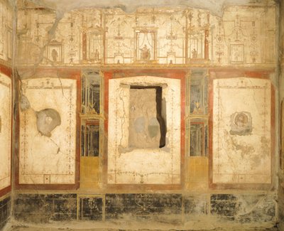 Decoración mural en cuarto estilo pompeyano, de la casa de Loreio Tiburtino, Pompeya , Campania, Civilización romana de Roman Roman